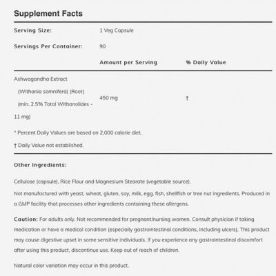 Now Foods Ashwagandha 450 mg (180 Veg κάψουλες )
